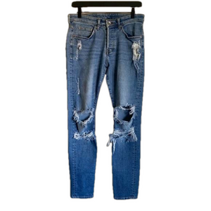 H&M Light Wash Distressed Low Rise Button Up Skinny Jeans SIZE 29
